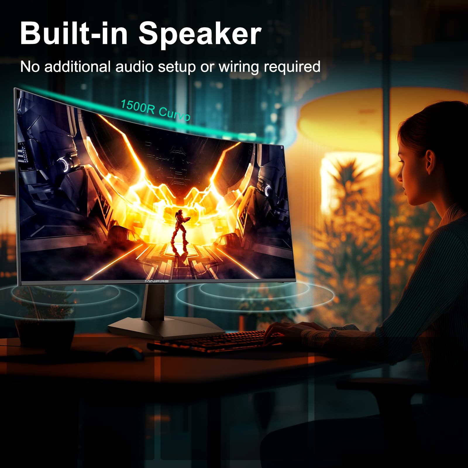 Minifire 27 Inch 120Hz Curved Monitor, USB Type-C Port, Built in Speaker, Eye-Care for Business/Office, FHD 1080p PC Screen, VESA 100x100, FlickerFree, Lowblue Mode, Anti Glare, HDMI Port (MF27C1) — view 3