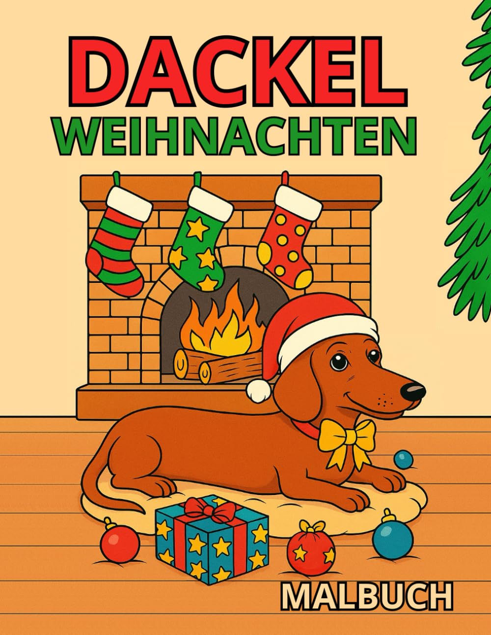 Dackel Weihnachten Malbuch (4-10 Jahre): 20 fröhliche Ausmalbilder: Dackel-Hund in der Adventszeit – Adventskalender, Schnee, Plätzchen, Weihnachtsbaum & Besuch vom Weihnachtsmann