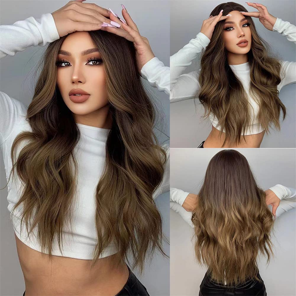 Perruque Synthétique Longue Et Ondulée SHYLOHAIR - Blond Clair Ombré, Raie Libre, Résistante à La Chaleur