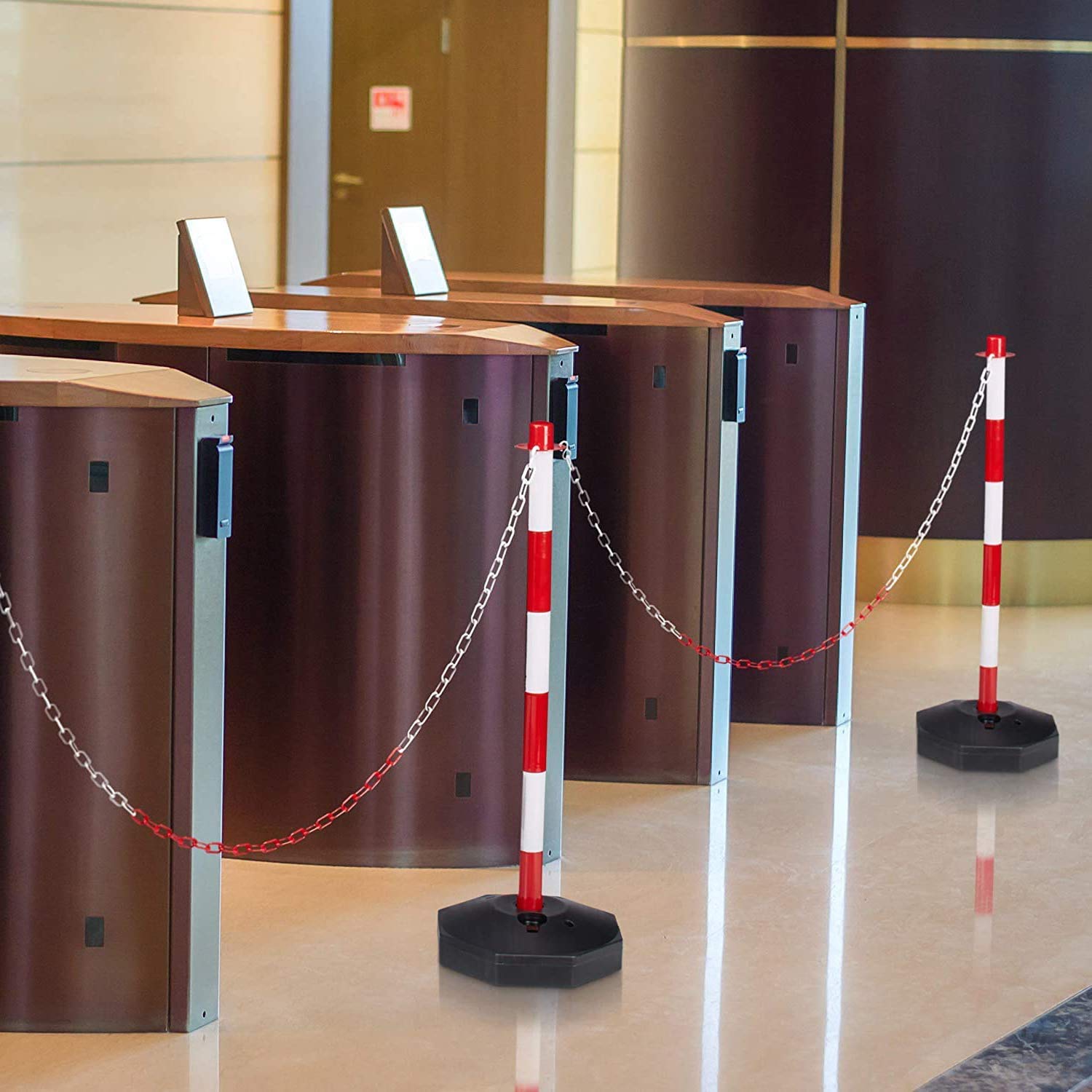 MACHSWON Cadenas de plástico de 12,5 m x 10 mm, cadena de seguridad de plástico, poste de advertencia, cadena de aislamiento para instalaciones de transporte, valla decorativa de jardín, rojo y blanco