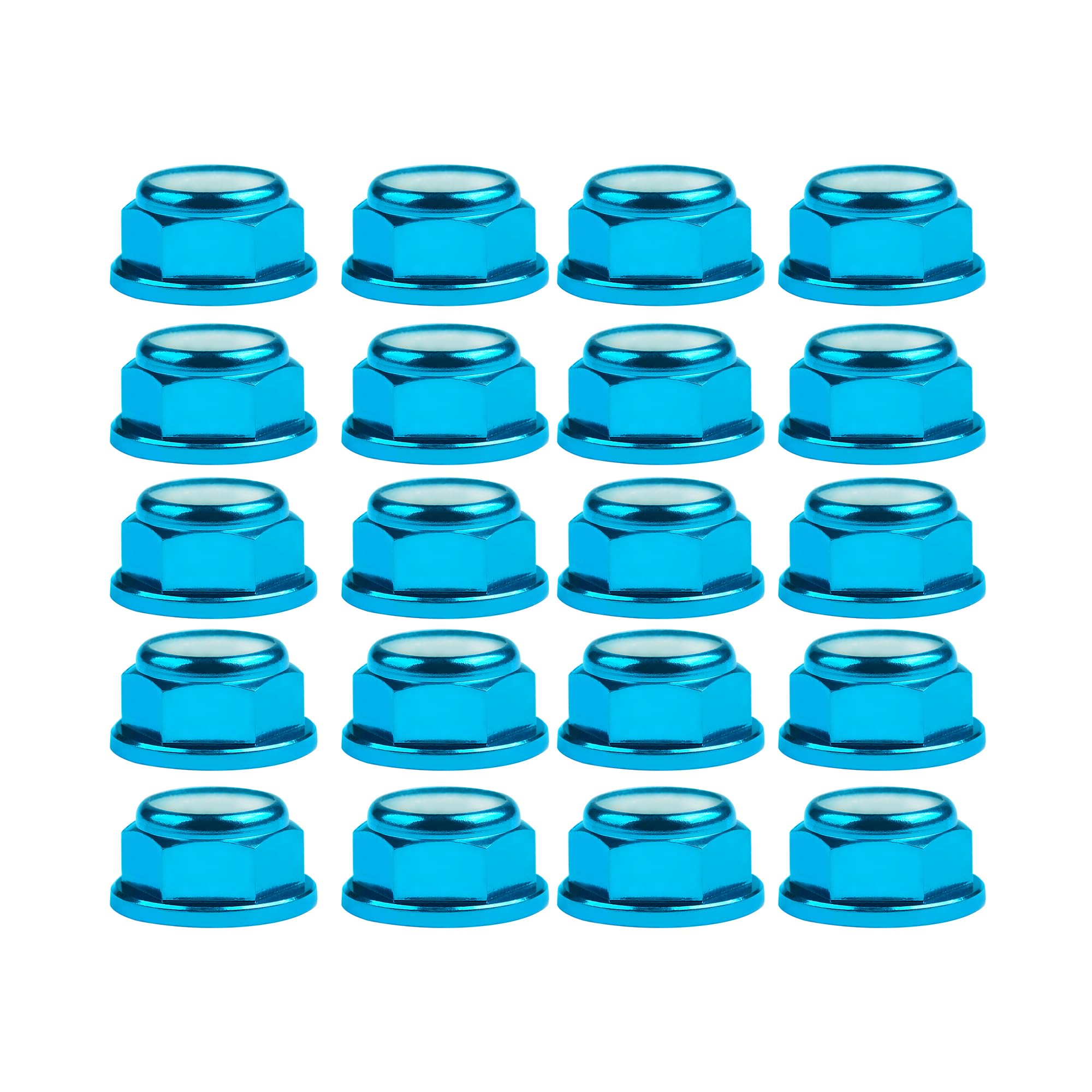 Yaruijia Aluminum M2 M2.5 M3 M4 M5 M6 M8 M10 Flanged Hex Nylon Lock Nut Self Locking for Drone Bicycle Motorcycle Conversion Pack of 20 (Light Blue, M6)