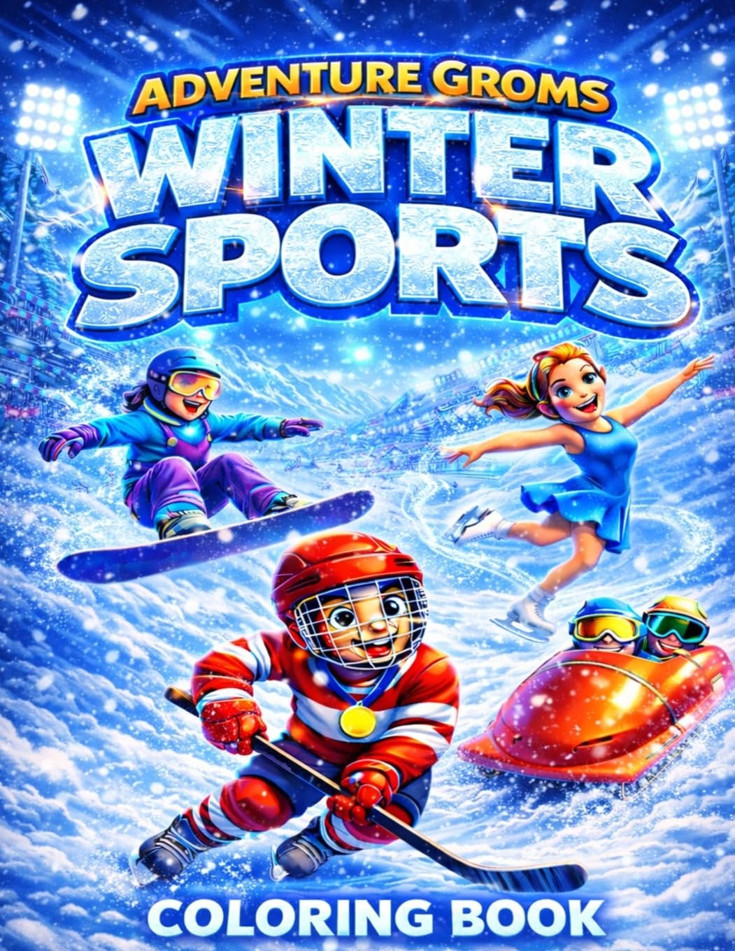 Adventure Groms: Winter Sports Coloring Book Featuring Skiing, Snowboarding, Ice Hockey, Figure Skating, Bobsled, Curling, Ski Jumping, Ice Climbing,