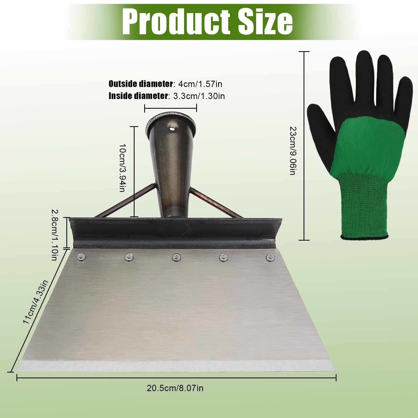 Set di 2 pala multifunzione per la pulizia del giardino, pala da giardino, pala piatta in acciaio al manganese, pala piatta non include palo (21 cm)