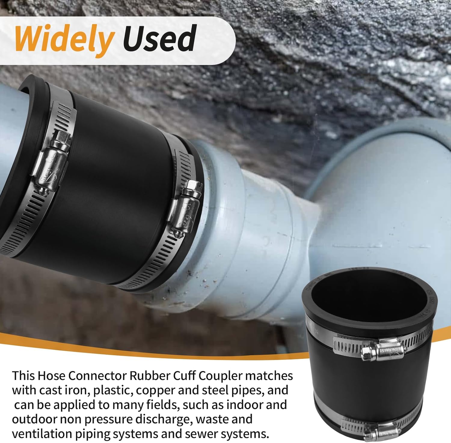 Flexible PVC Pipe Coupling with Rubber Hose Clamps for Flex Coupling 1-1/4 Inch Nominal Pipes Drain Repair, Dust Hose,Plumbing Connection,Cast Iron,Plastic Pipes Upgrade, PVC Condensate Pipe Coupler