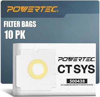 POWERTEC 500438 Selfclean Filter Bag for Festool CT SYS 10PK, for Festool CT SYS, CTC SYS Dust Extractor, Replacement Vacuum Bags, Filter Bags (75059-P2)