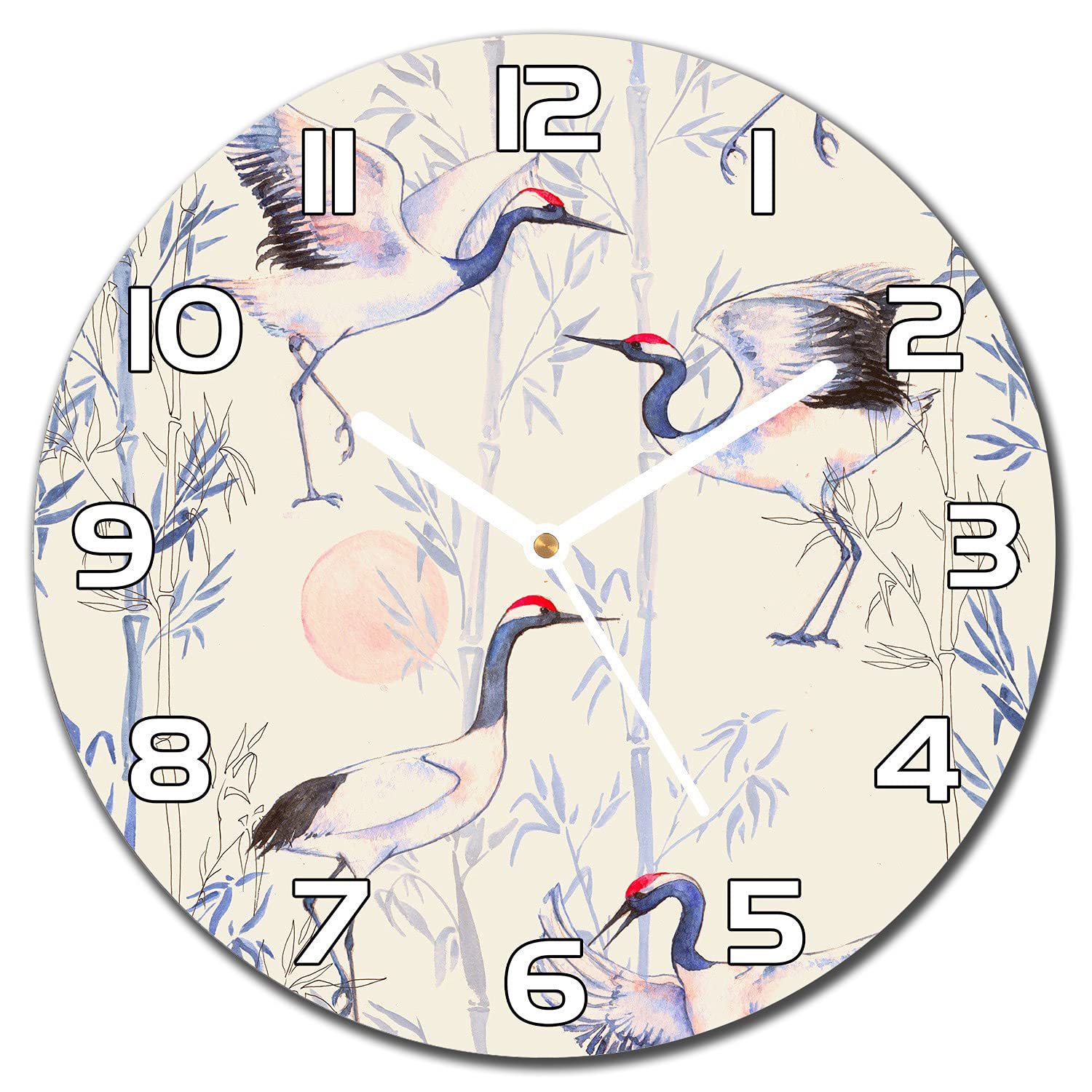 Horloge murale salon en verre trempe Grues Danser 30cm