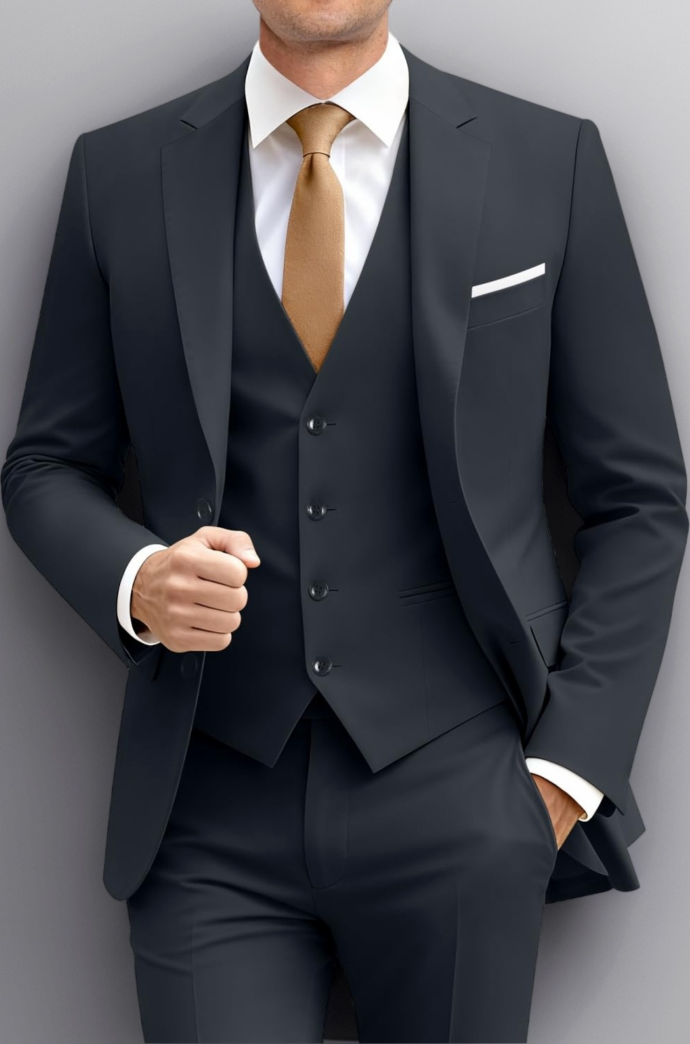 Mens Suit Solid Two Button Slim Fit Suit Set for Wedding Formal Business Suit Men 3 Piece Suit Blazer Vest Pants Set