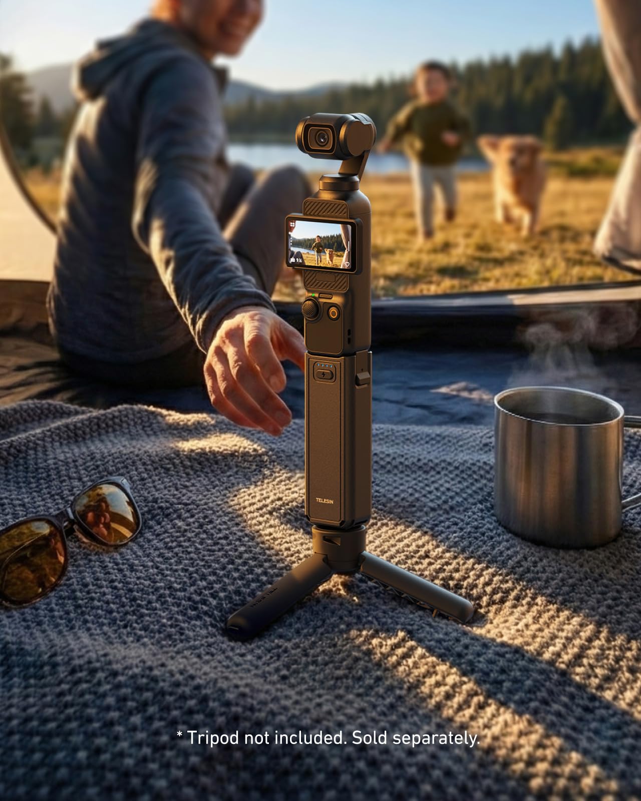 TELESIN Poignée Batterie pour DJI Osmo Pocket 4/3, Batterie 5000mAh Haute Capacité, Grip Powerbank 1.3X Autonomie Étendue, Support Trépied Vlogging, Accessoire Portable pour Voyage, Vlog
