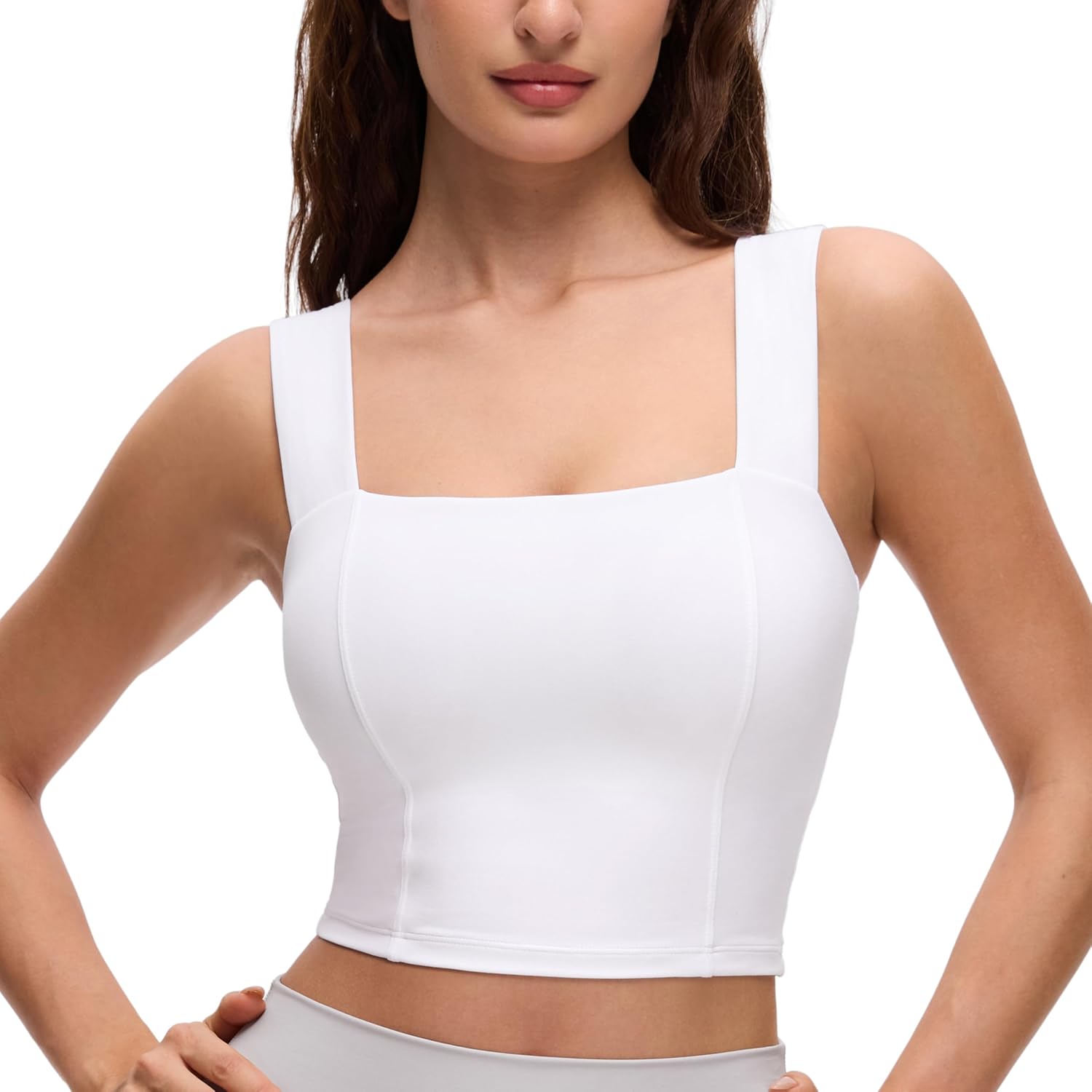 CRZ YOGA Butterluxe Wide Straps Square Neck Crop Tank Tops for Women - Padded Workout Yoga Longline Sports Bras