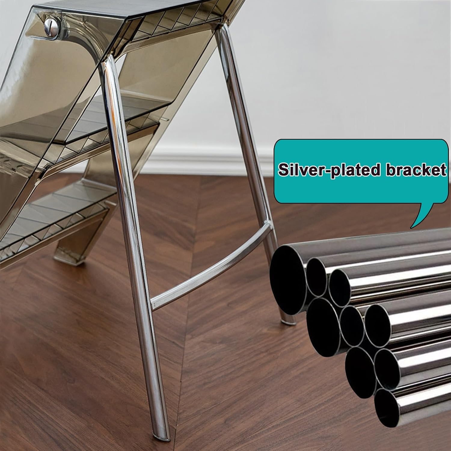 Multifunctional Transparent Step Stool Foldable Acrylic 3-Step Folding Ladder Load 150kg Textured Steps Metal Frame with Antislip Foot Pads Modern Storage Rack Corner Table