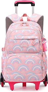 Mfikaryi Girls Rolling Backpack Elementary Student Outdoor Travel Trolley Bag Bookbag with Wheels