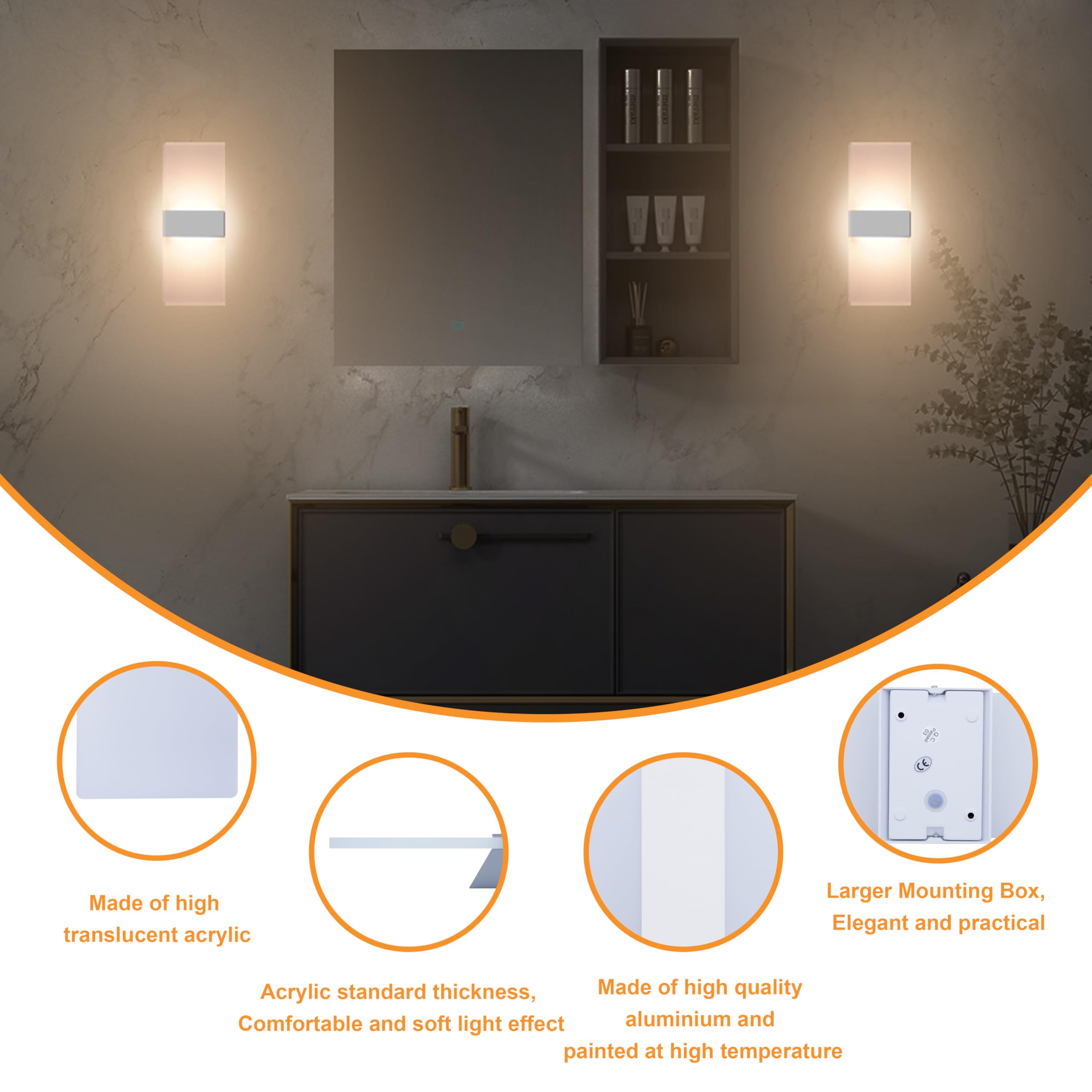 KICAAO 2 Stück Wandleuchte 12W 3000K Acryl LED Wandleuchte Moderne Warmweiß für Flur Wohnzimmer Schlafzimmer Und andere Indoor-Szenen Nicht dimmbar
