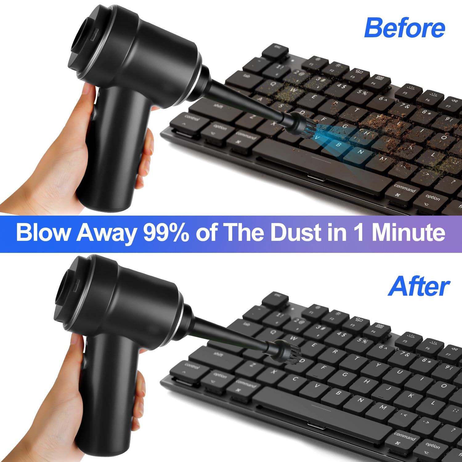 Soffiatore Aria Compressa Senza Fili - 180000 RPM, 3 Velocità, Ricaricabile Per Pulizia PC, Auto, Divani - Foto 10