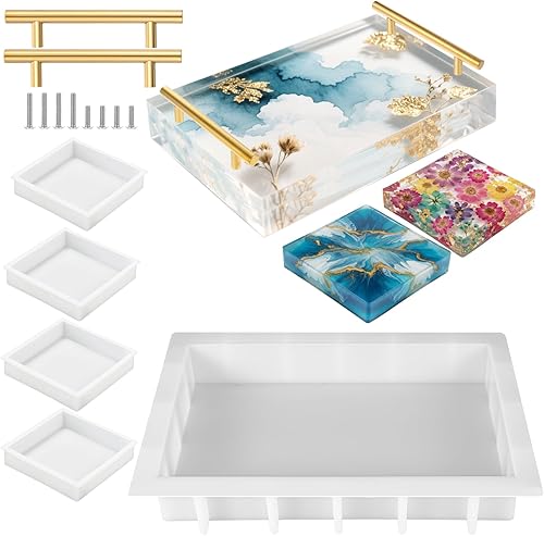 Moldes de bandeja de silicona grandes para resinas, moldes de bandeja de resina de 13.5 x 9.5 pulgadas, bandejas rectangulares profundas, molde de