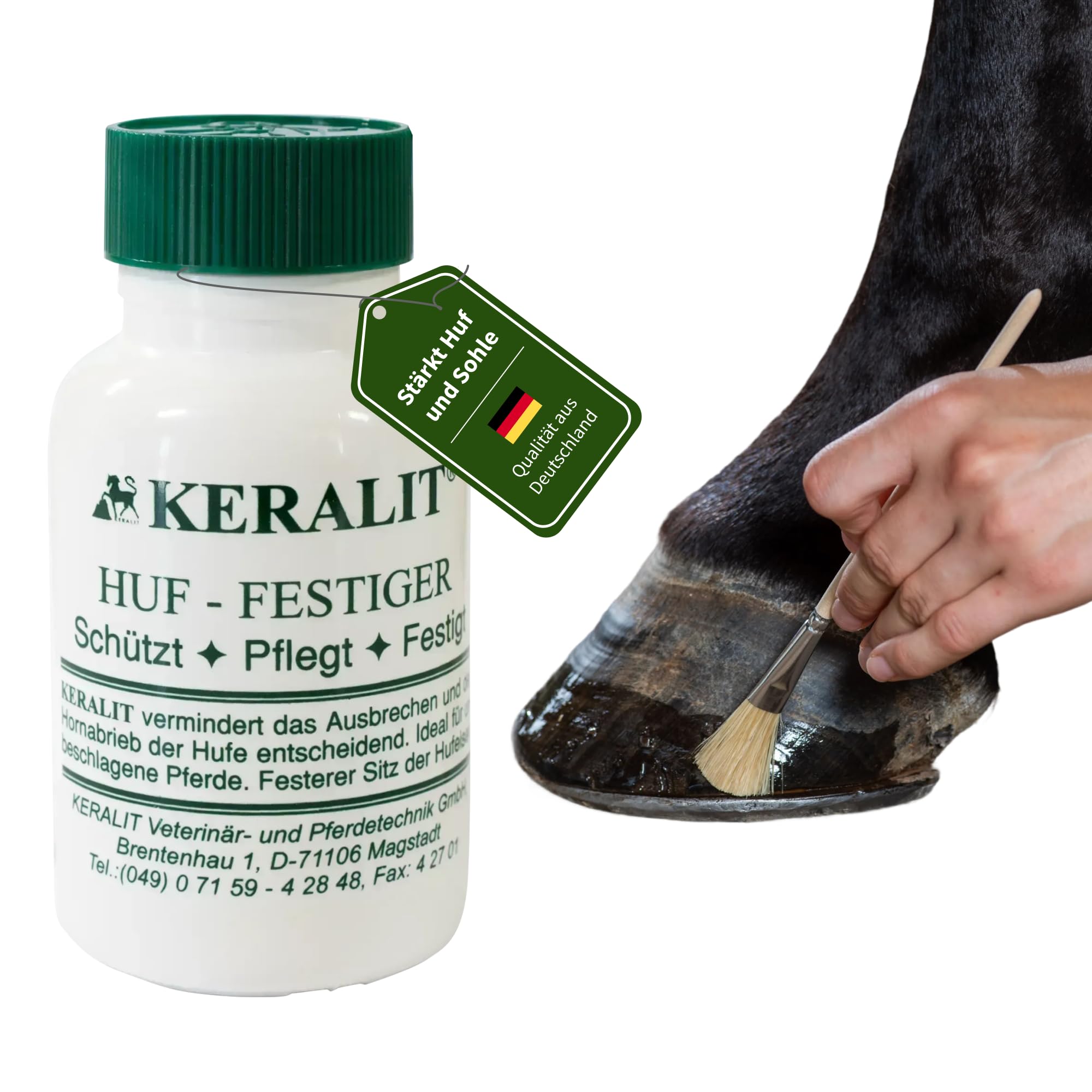 Keralit Huf-Festiger für Pferde – Hufpflege bei White Line Disease, lockeren Eisen & Hornabrieb – Stärkt Hufsohle, Tragrand & Weiße Linie – Ideal für Barhuf & Beschlagen – 250 ml