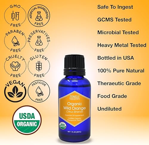 Miniatura 3 de Zongle - Aceite esencial de naranja orgánico con certificación USDA, 1 onza para madera, piel, limpieza, hornear, cara, cocinar, bebidas,