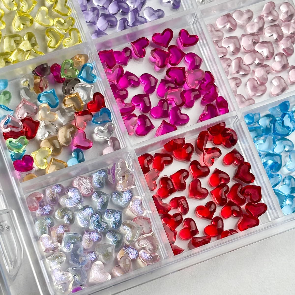Heart Nail Charms 3D Mixed Heart Nail Charm Gems Flat Back Colorful Resin Heart Nail Rhinestone Cute Nail Art Supplies for Women DIY Acrylic Manicure Jewelry Accessories 12Grid