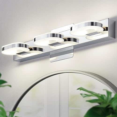 Miniatura 7 de Myhaptim Moderna lámpara LED de tocador para baño, lámpara de pared moderna de 26 pulgadas, luz blanca natural (cromado)