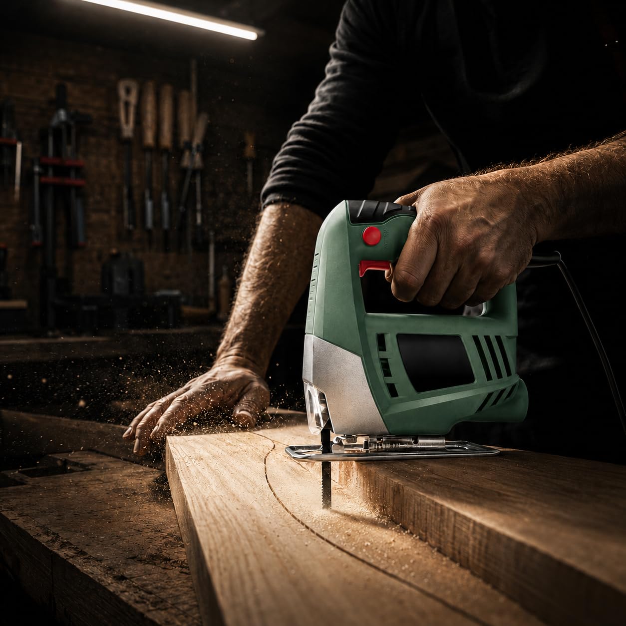 KOMBO - Scie Sauteuse avec 1 Lame, 400W - 230V, 3000 tours/min - Scie Sauteuse pour Bois et Bricolage, Coupe Précise, Poignée Ergonomique