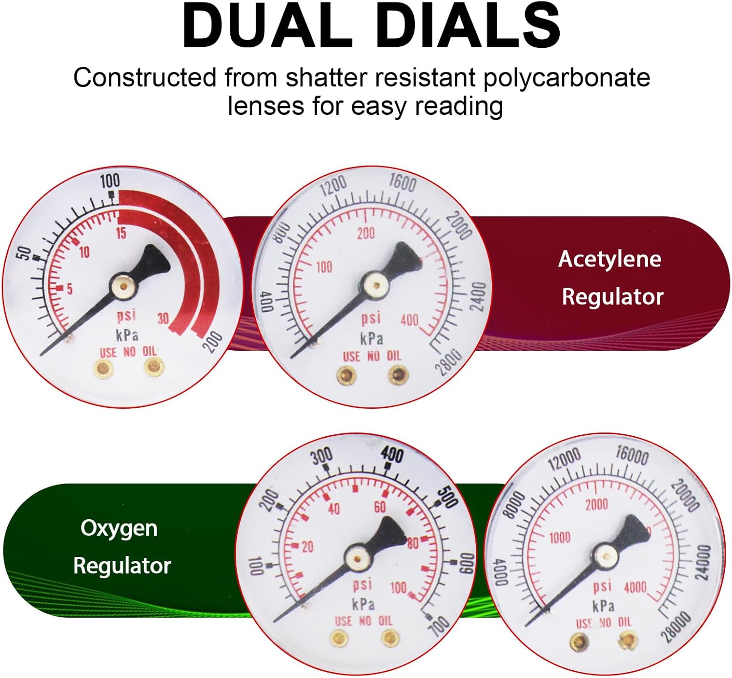 Light Duty Oxygen and Acetylene Regulator Set, Welding Regulators, CGA540 and CGA200 Inlet Connection for Portable Welding and Cutting Kit, CGA200 Acetylene Regulator