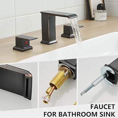 Miniatura 2 de BATHLAVISH Grifo de baño generalizado de bronce aceitado, grifo de lavabo de baño en cascada de 3 agujeros, 2 manijas de 8 pulgadas para lavabo