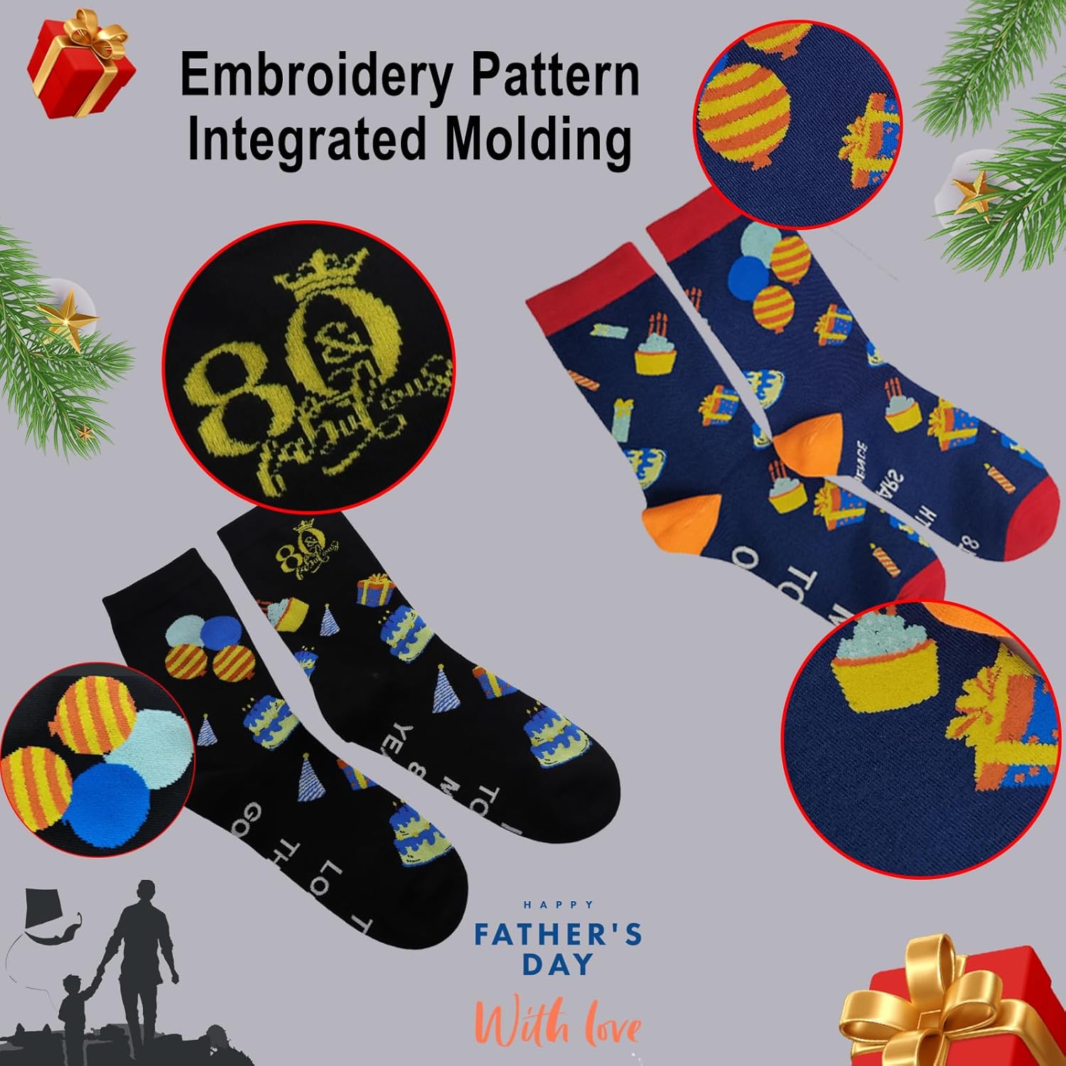 80th Birthday Gifts for Men Funny Fun Crazy Crew Socks Mens Novelty Socks - Image 5