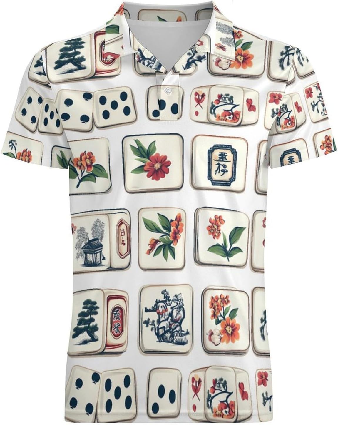 Chinese Mahjong Mens Polo Shirt Short Sleeve Golf Shirts Casual Sport T-Shirt for Business Gym