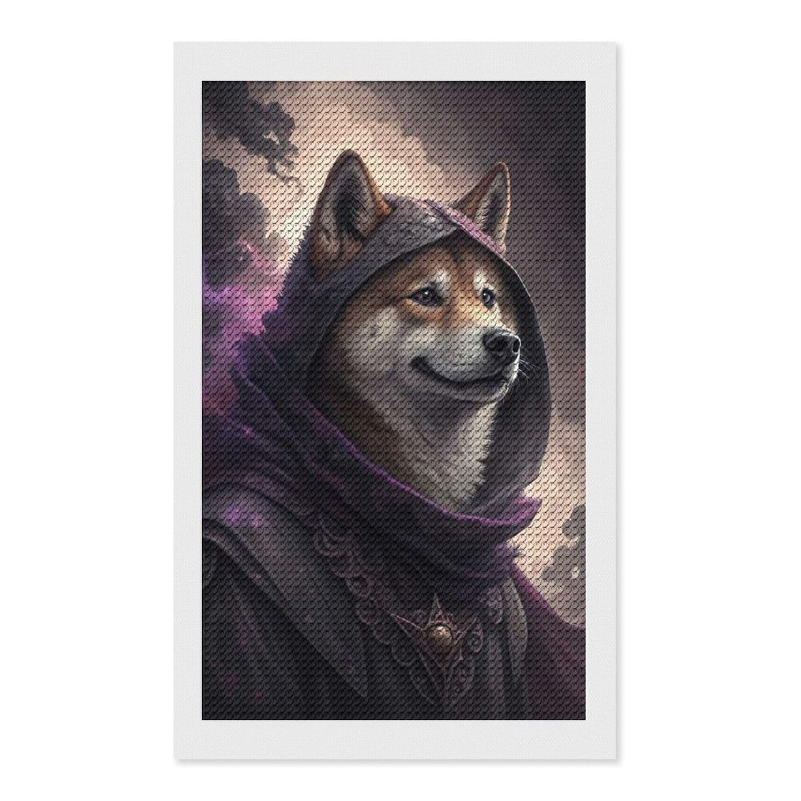 Junmoney Shiba Inu Wizard in Purple Robes 5D Diamond Painting Kit 12"x20", Relaxing DIY, Mindful Craft Project, Full Kit Included, Thoughtful Present