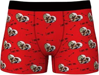 VEELU Custom Mens Boxer Briefs with Wifes Face Love Heart Novelty Boxer Shorts Underpants