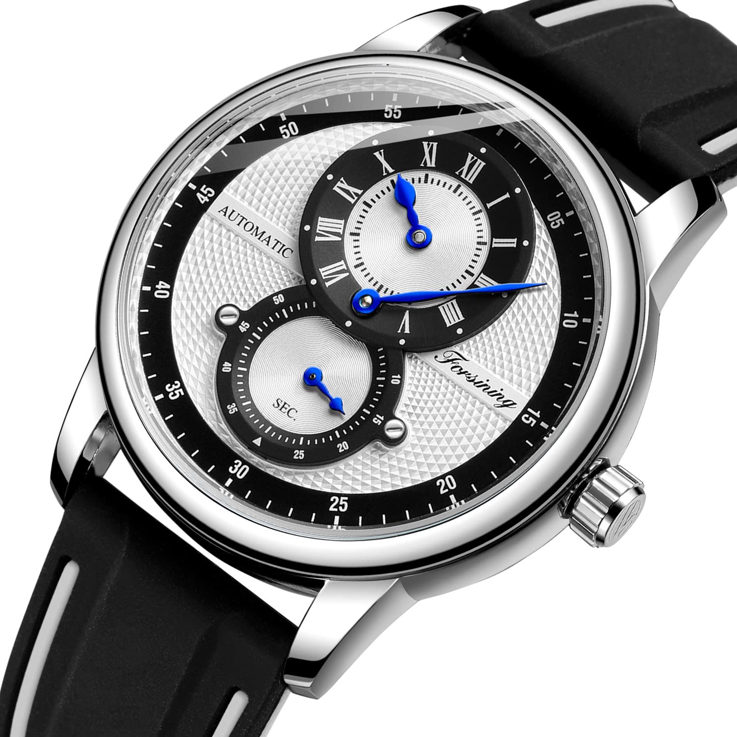FORSINING Herren-Armbanduhr, automatisch, mechanisch, selbstaufziehend, Sport-Chronograph, Silikon-Armbanduhr für Herren, Mode, Business, wasserdicht