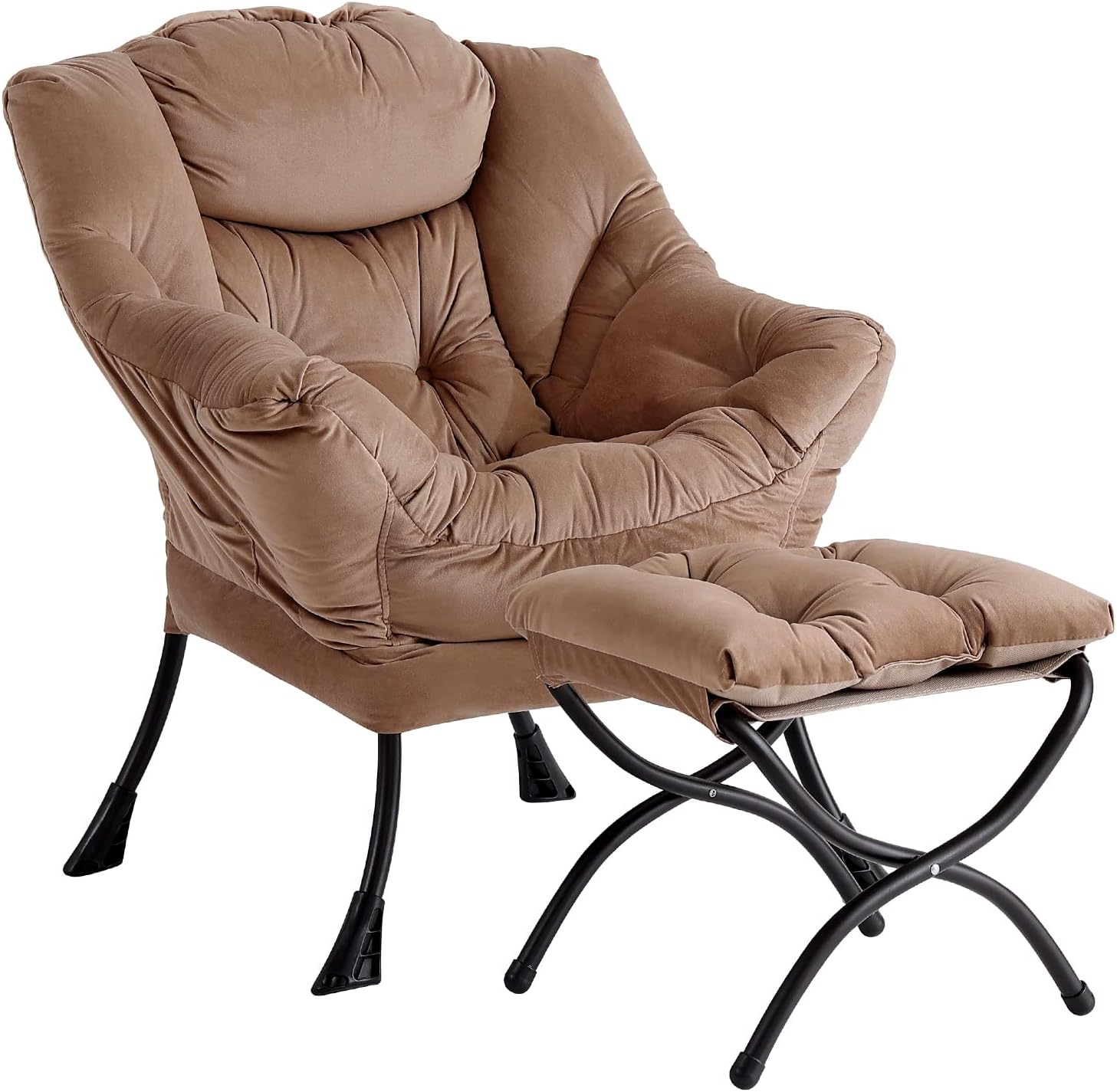 LITA – Silla perezosa con otomana, moderna silla de descanso tapizada de ocio, sillas de lectura contemporáneas con reposabrazos y bolsillo lateral