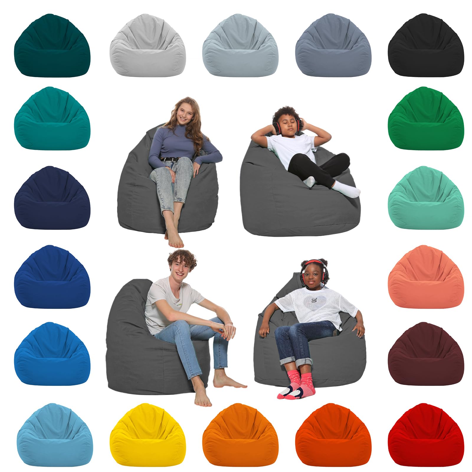 Sitzsack XXL Bodenkissen für Erwachsene & Kinder - Geeignet für Gaming oder Entspannen - Indoor wie Outdoor da er Wasserfest ist - mit EPS Perlen, Farbe:Anthrazit, Größe:XXXL