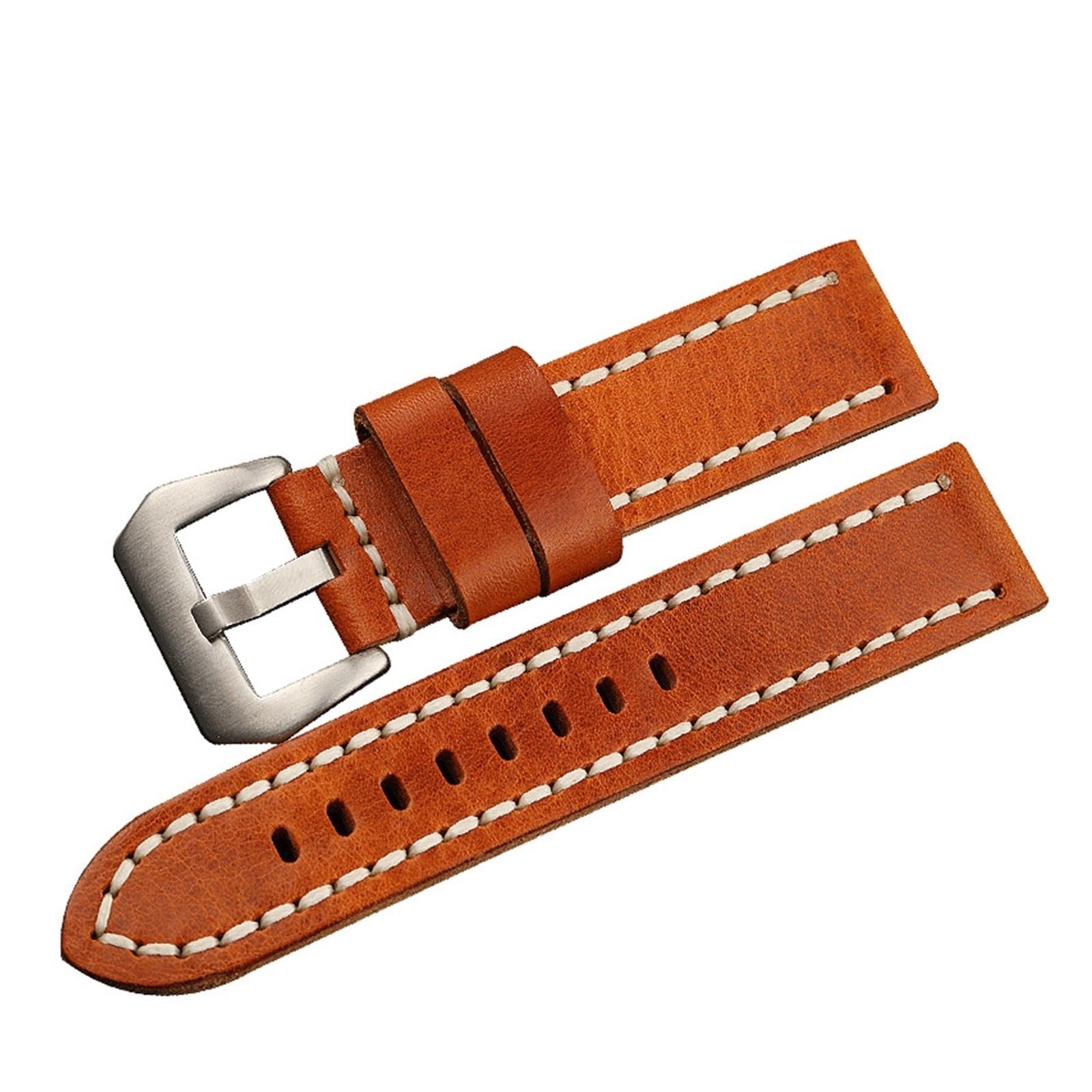 Bracelet montre homme cuir brut orange 22mm 24mm boucle pliante