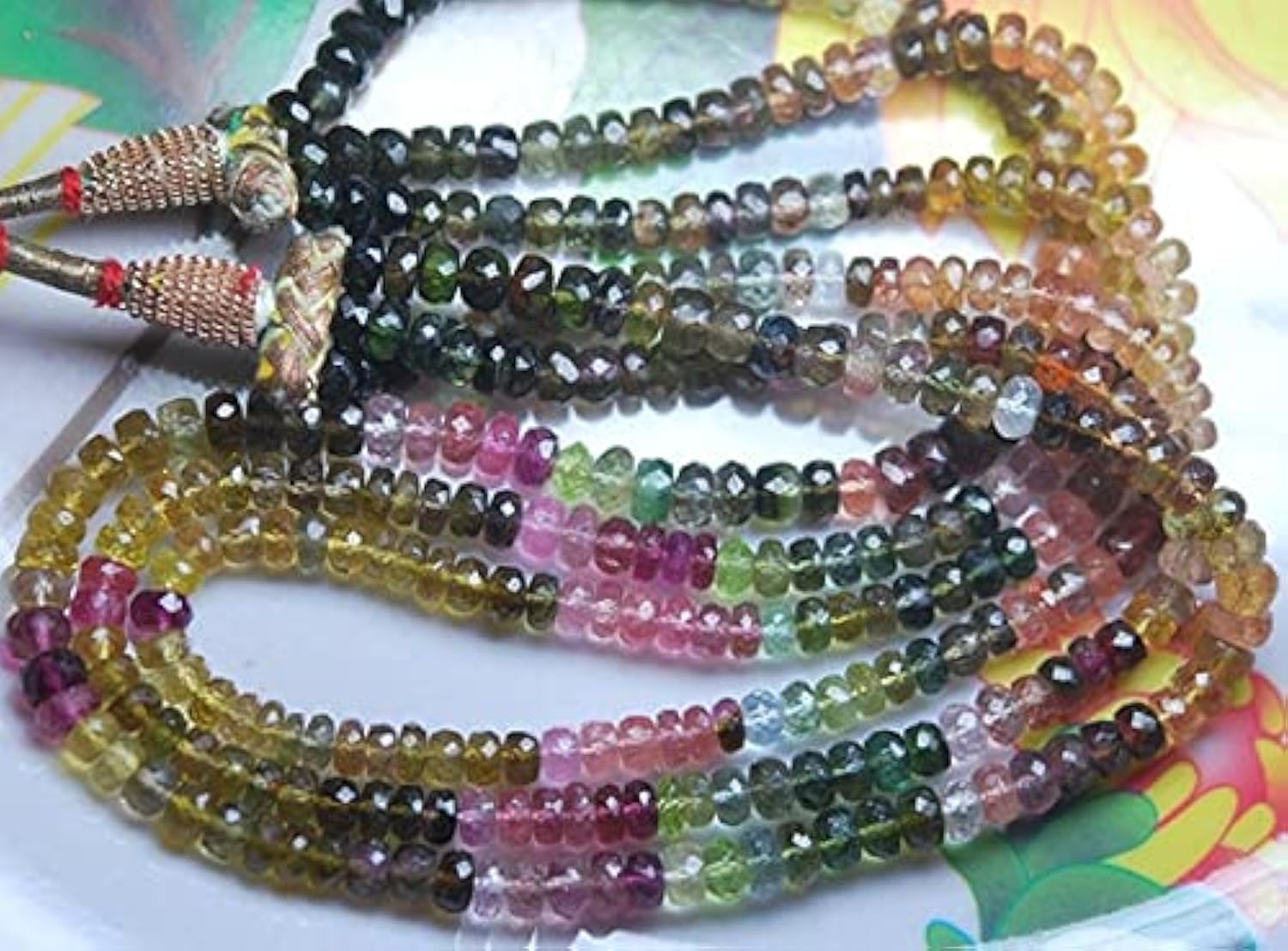 Tourmaline perles rondelles pastel multicolores 5mm pour enfilage de bijoux fait main