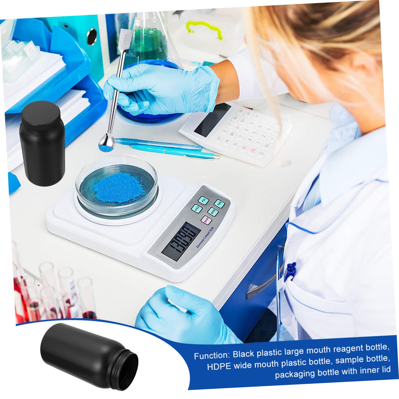 Hohopeti 2pcs Large Mouth Reagent Bottle Black Container Lab Container Sample Bottle Lab Bottle Lab Liquid Container Medicine Bottle Empty Chemical Bottle Container Liquid Storage Plastic