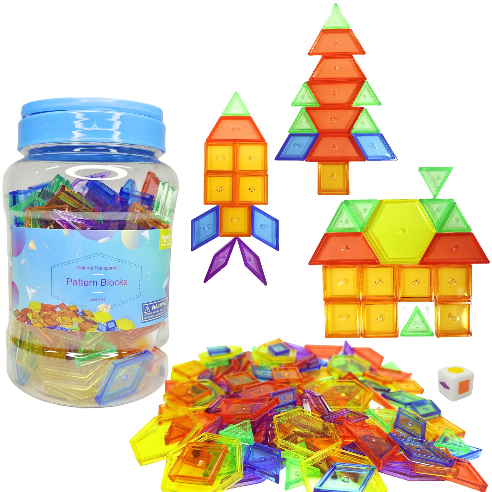 NNHOM 140 Translucent Blocks Light Table Manipulatives, Premium Geometric Shapes Pattern Blocks for STEM/Math/Sensory Play/Light Table Accessories