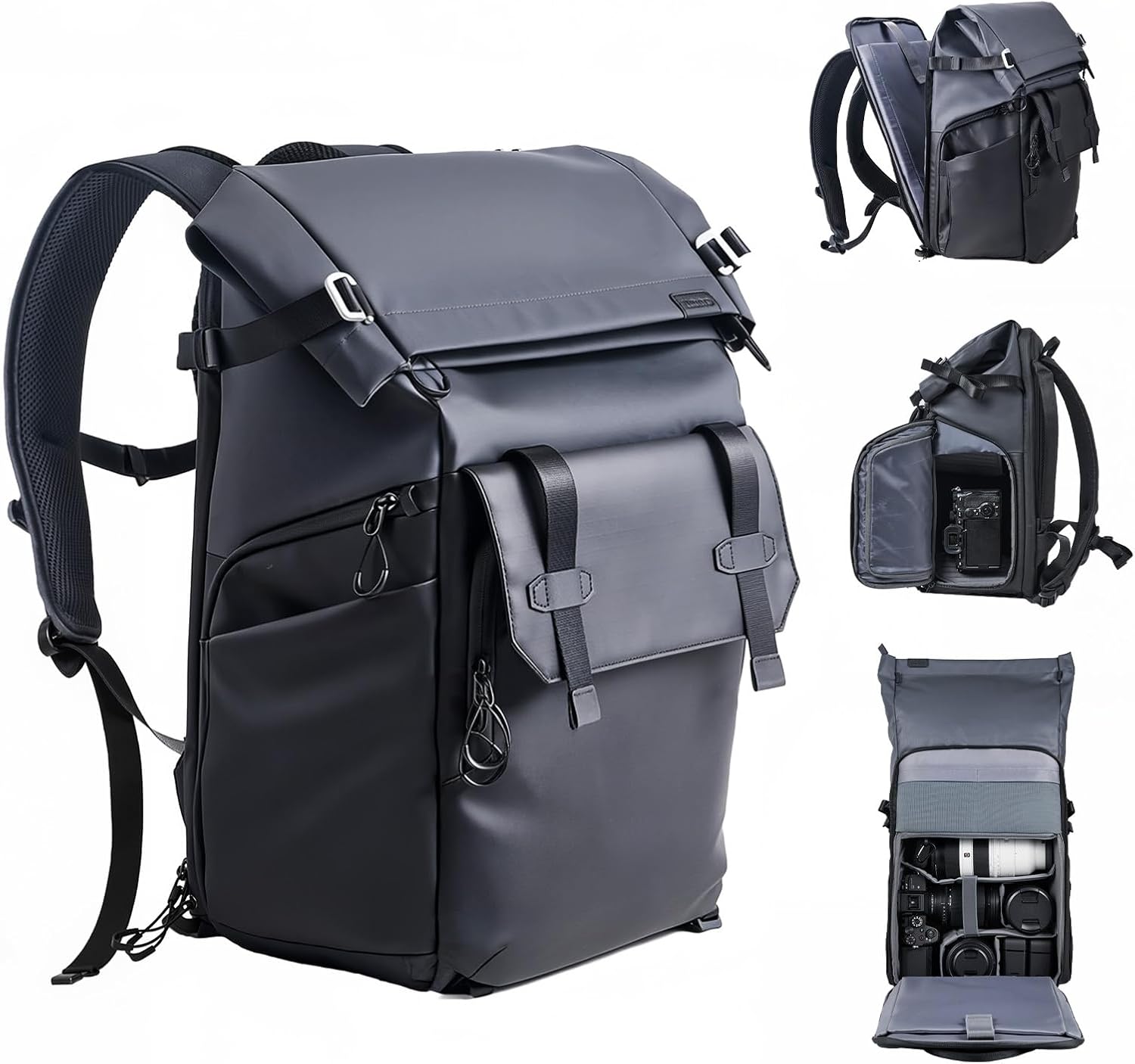 llano 25L Camera Backpack, Camera Bag for Sony Canon Nikon Drone, DSLR Mirrorless Bag for Photography, Expanable Rolltop Travel Backpack, 15,6" Laptop, Splash-WaterPoof, Tripod Holder, Black Gray