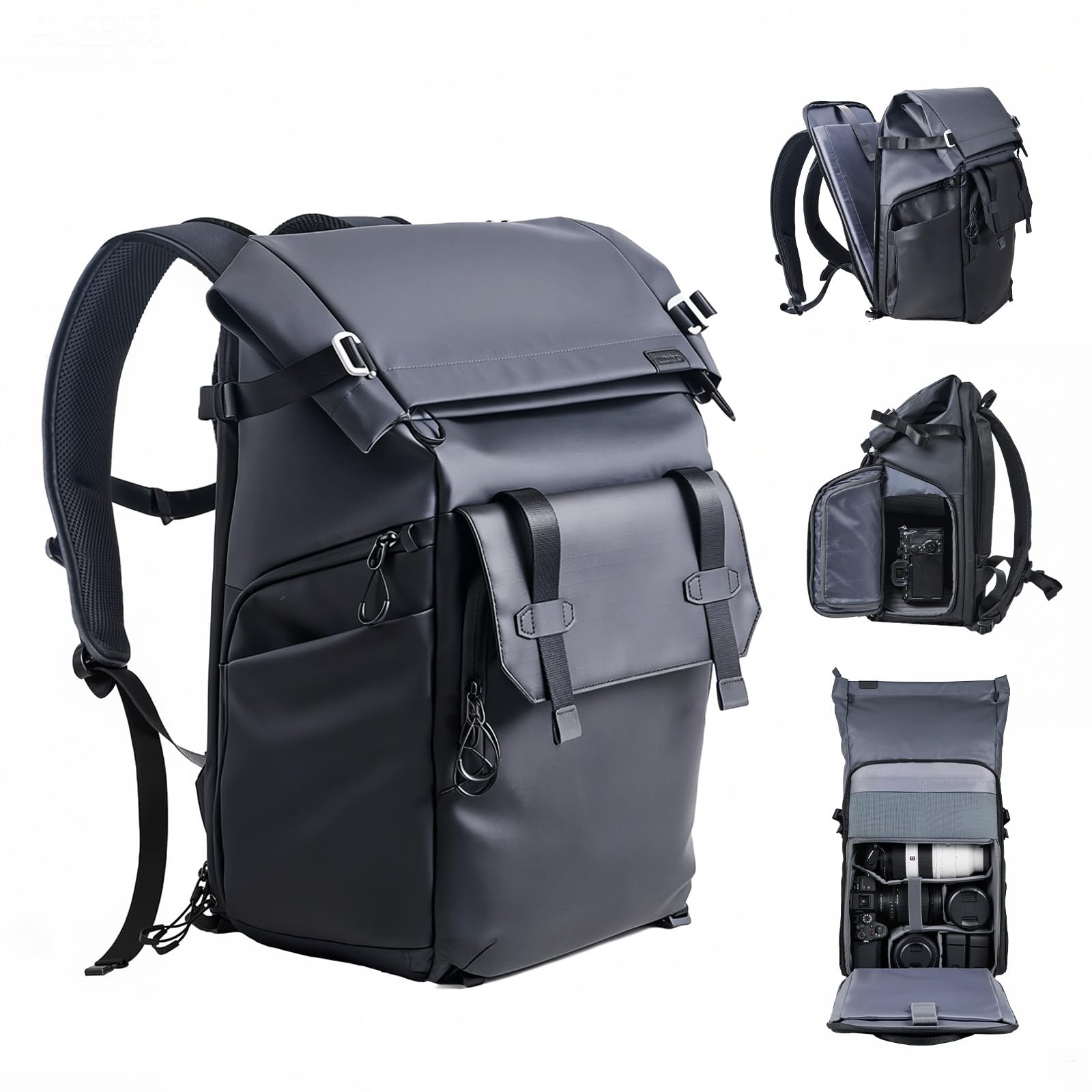 llano 25L Camera Backpack, Camera Bag for Sony Canon Nikon Drone, DSLR Mirrorless Bag for Photography, Expanable Rolltop Travel Backpack, 15,6" Laptop