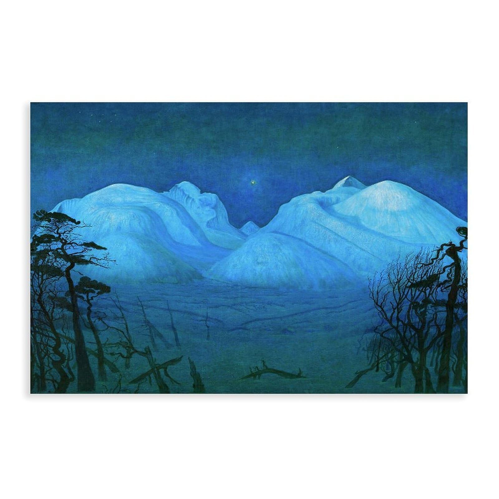 DFJyjFGJJ Harald Sohlberg,Winter Night in The Mountains, 1914 Canvas Poster And Wall Art Picture Print Modern Family Bedroom Decor 12" L X 18" W