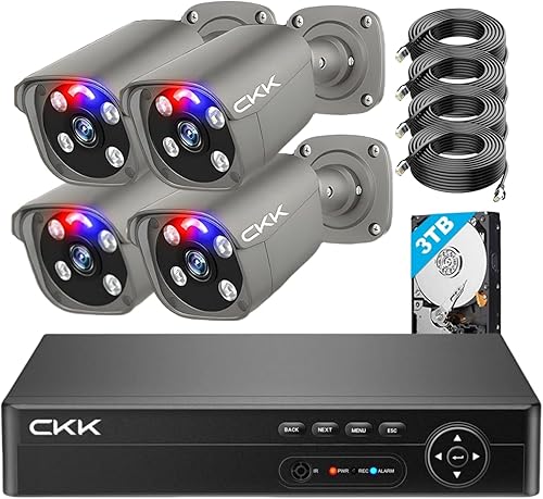Sistema de cámara de seguridad inteligente para el hogar, 4 cámaras IP PoE de 8MP con cable para exteriores con detección humana AI, 4K 16CH NVR con