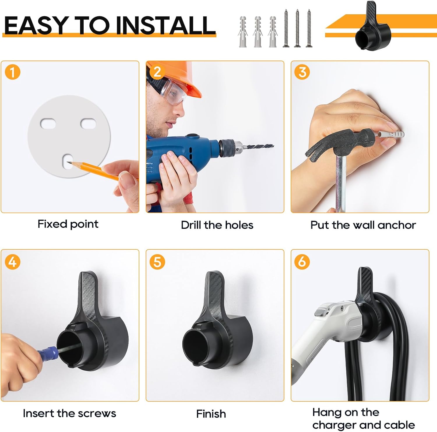 Electric Car Charger Holder Wall Mount for J1772,Charging Cable Holder, Electric Vehicle Charger Dock,EV Charge Cable Organizer,EV Cord Plug Holder,J1772