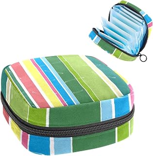 Bolsa de almacenamiento para sanitarios, soporte para almohadillas de lactancia, bolsas menstruales con cremallera, color verde, amarillo, azul, rojo, patrón de rayas, organizador de tampones