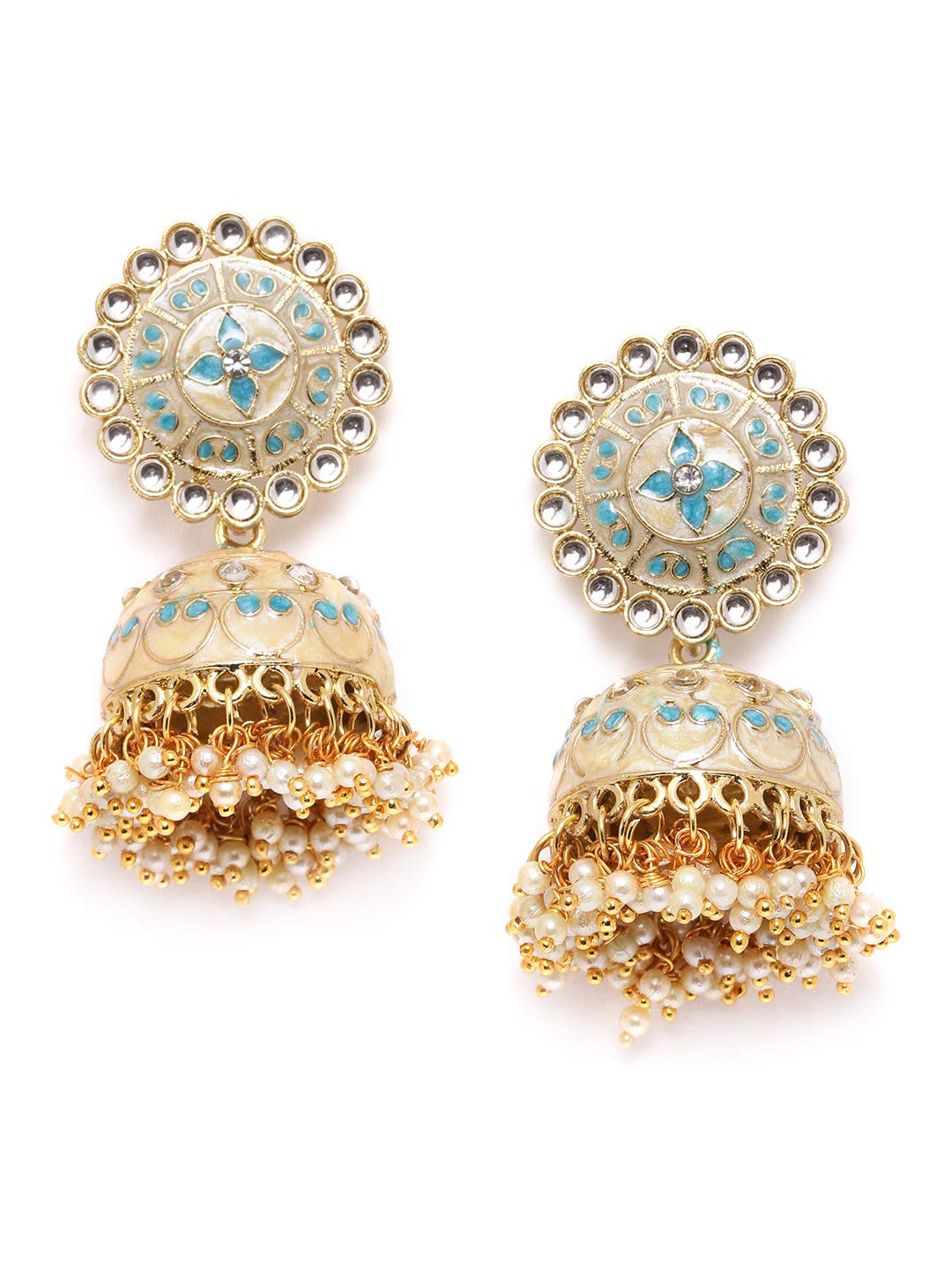 Zaveri Pearls Enamelling Turquoise Blue & Off-White Kundan Ethnic Jhumki Earring For Women-ZPFK18761 (B0DCSDGFZF) Amazon Price History, Amazon Price Tracker