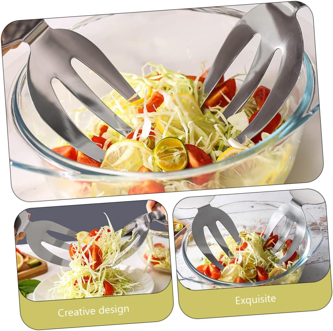 2pcs Stainless Steel Salad Servers Fork Creative Lightweight Silver