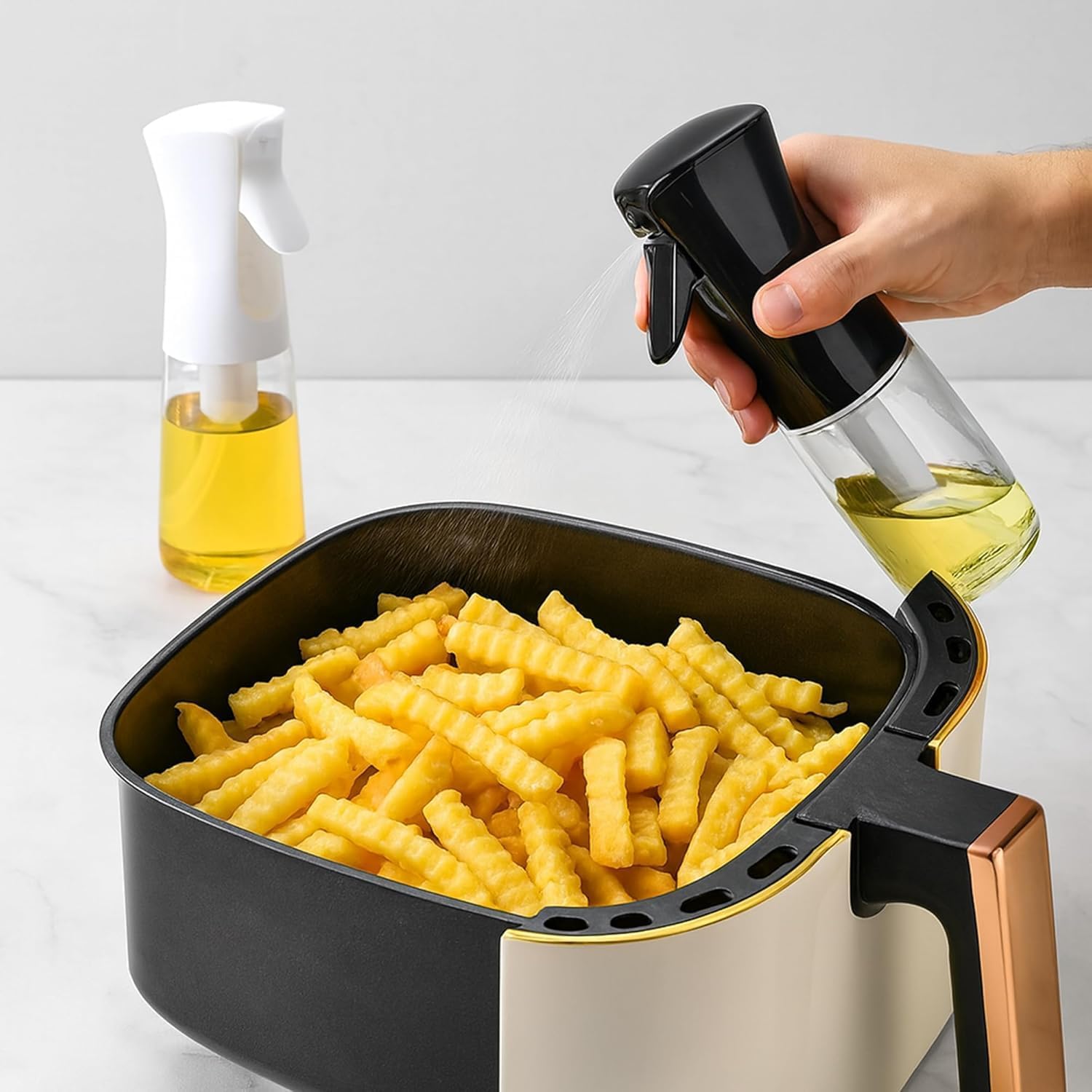 Oil Sprayer for Cooking, 200ml Glass Olive Oil Spray Bottle Mister, for Air Fryer, Salad, BBQ, Baking, Frying, Refillable Dispenser for Olive, Canola, Vinegar, easly food spray