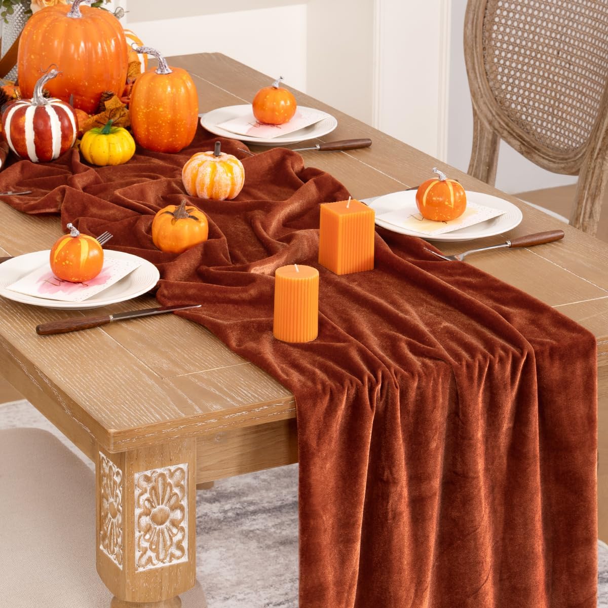 DeZerlor Velvet Table Runner Christmas Table Runner 20 x 120 Inch Luxurious Elegant Velvet Fabric Table Decorations for Xmas Dinner Holiday Wedding Bridal Baby Shower, Terracotta（3 Pack）