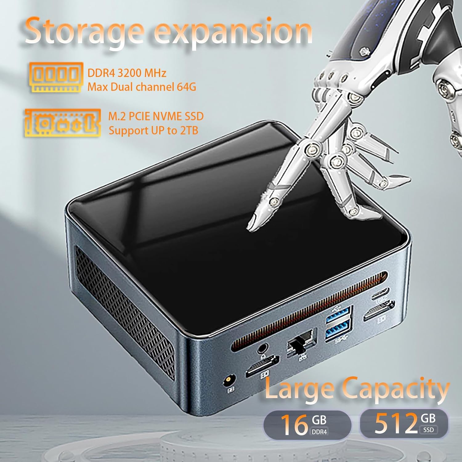 MN55 Mini PC AMD Ryzen 5 5500U(6C/12T, up to 4.0 GHz), Mini Desktop Computer 16GB DDR4-3200M RAM 512GB PCIe SSD, Small Micro Desktop PC Support Wifi6 / BT5.2 / Dual HD, Type-C, USB3.0