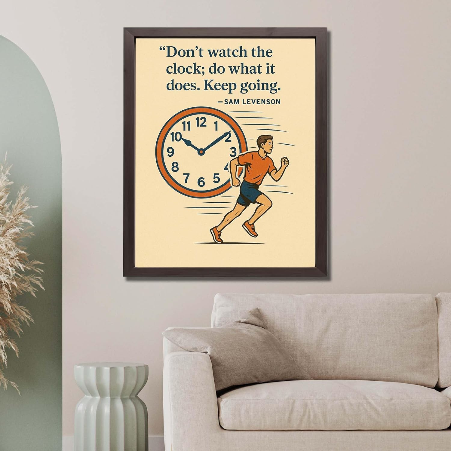 InkFlow Posters Keep Going Poster - Time Focus Motivation Illustration - Runner and Clock Modern Graphic Print - Inspiration Wall Decor for Office, Gym, Study - 24x32 Unframed Canvas Print