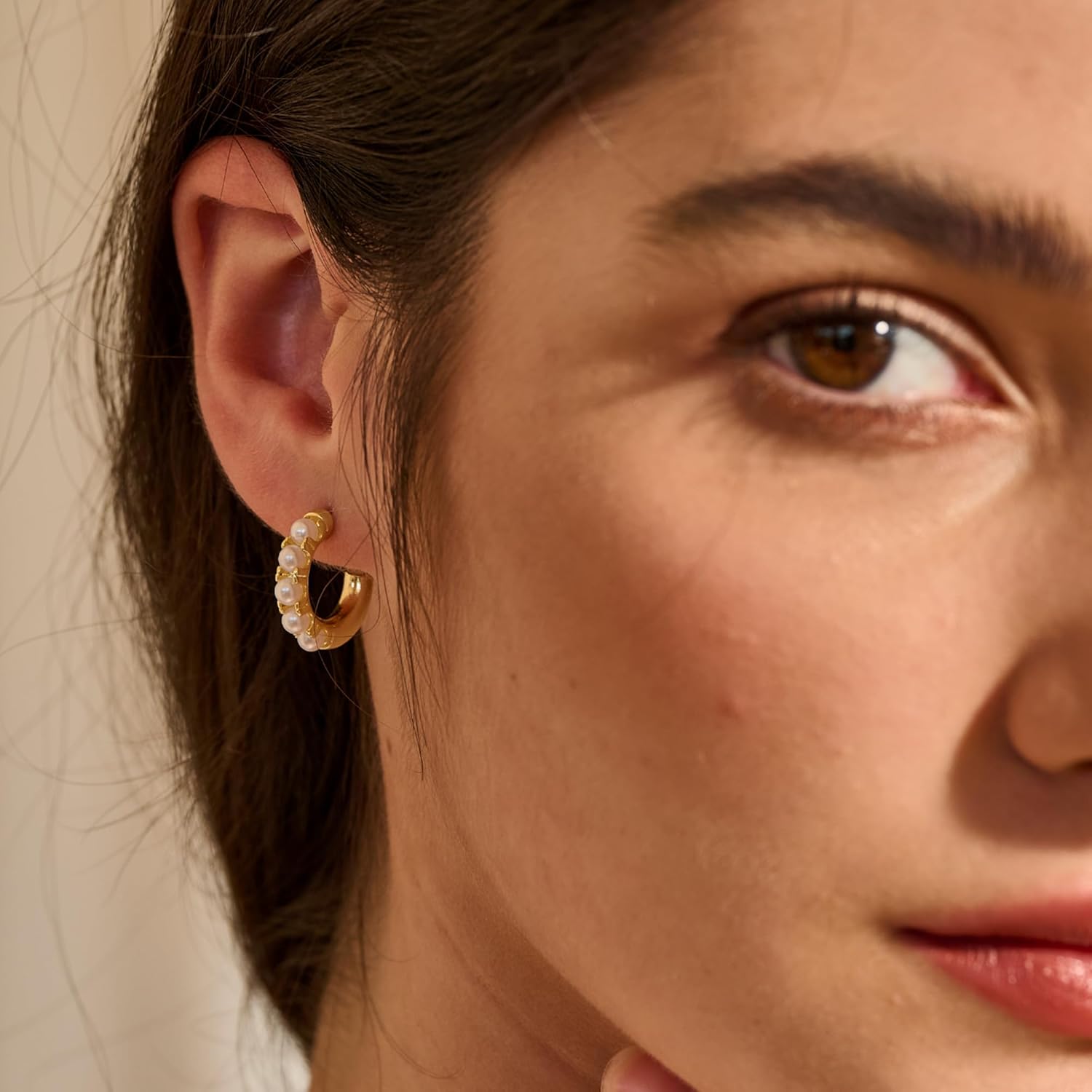 Risamil Pearl Hoop Earrings for Women - Gold Hoop Earrings Pearl Earrings for Women Trendy Jewelry Gifts 14k Gold Earrings with Pearl Huggie Earrings | Twisted Rope | Pearl Dangle | Zircon - Image 5