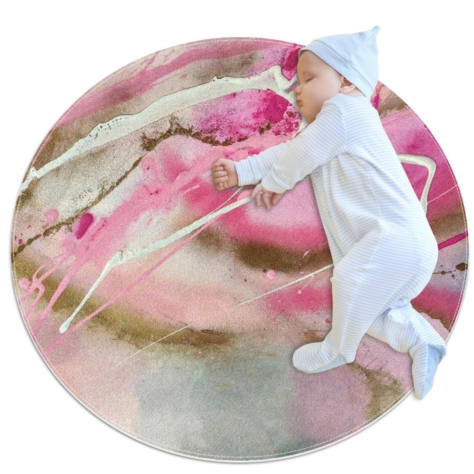 Tapis de salle de bain rond rose et marron de 1m pour chambre